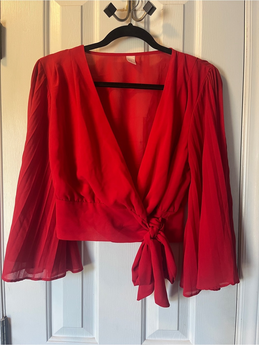 Sexy Sheer Ruffle Bell Sleeve Tie Crop Wrap Top XLarge